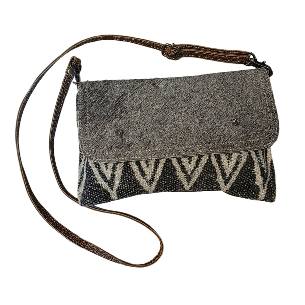 Myra canvas and cowhide small crossbody bag EUC